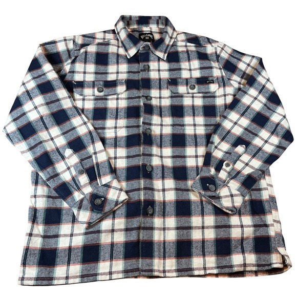 Billabong Other - Billabong Kids Large Plaid Flannel Button Down Shirt Navy Blue White Orange L